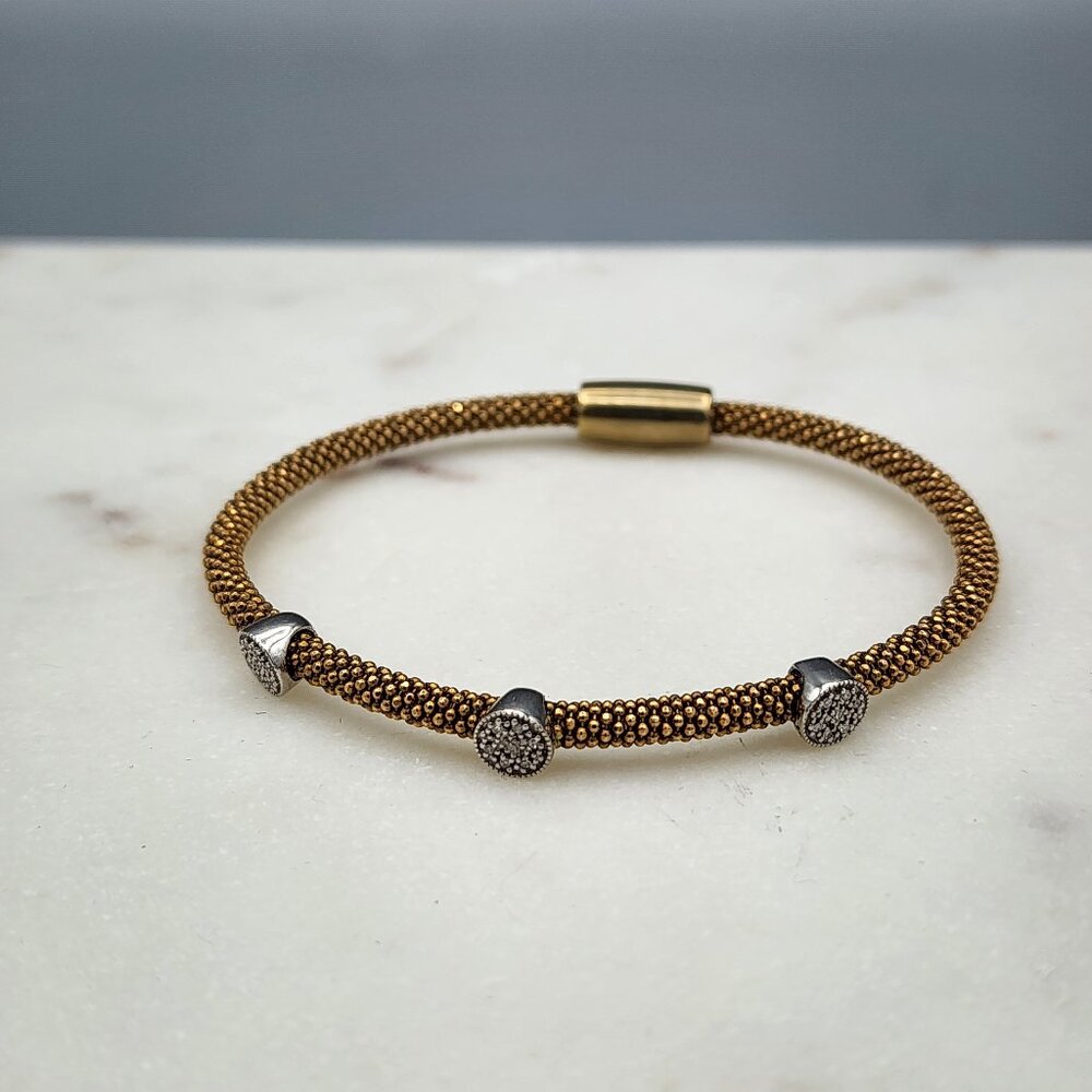 Italian 925 Sterling Silver Mesh Magnetic Bangle  w/ 3 Charms